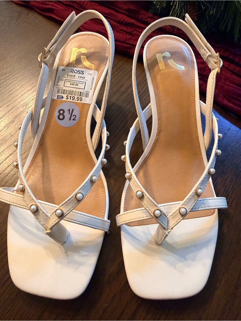 Report White Pearl-Accent Slingback Sandals
